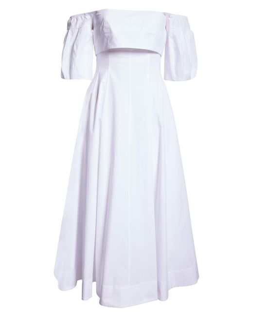 Staud White Palermo Off The Shoulder Stretch Poplin Dress