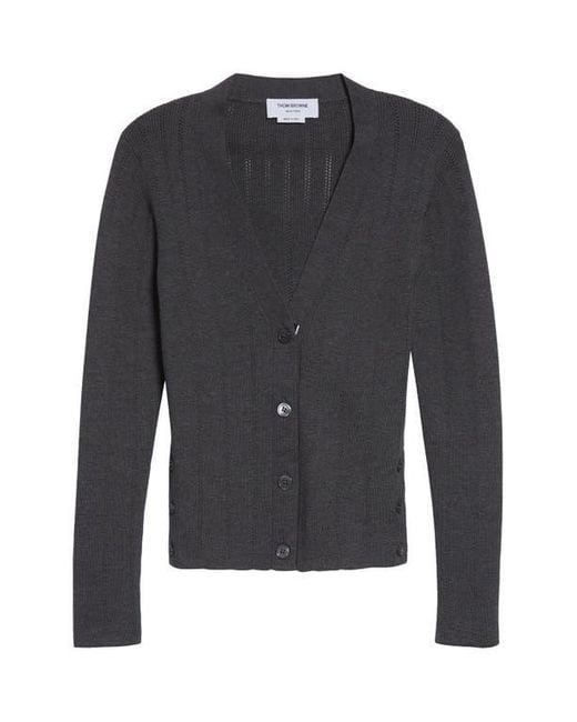 Thom Browne Black Pointelle Stitch Wool & Silk Cardigan