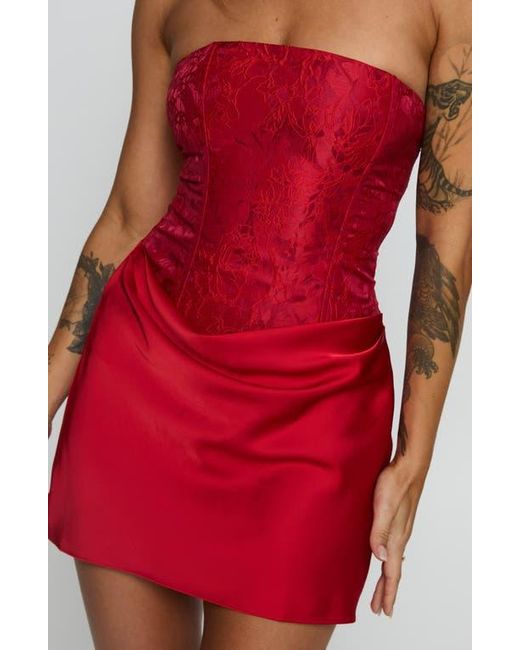 Princess Polly Jenevieve Strapless Drape Satin Minidress in Red | Lyst