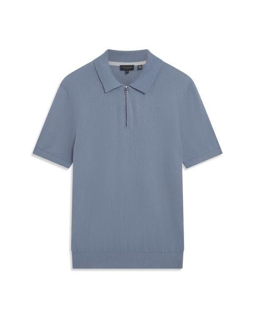 Ted Baker Blue Givrans Zip Polo Sweater for men