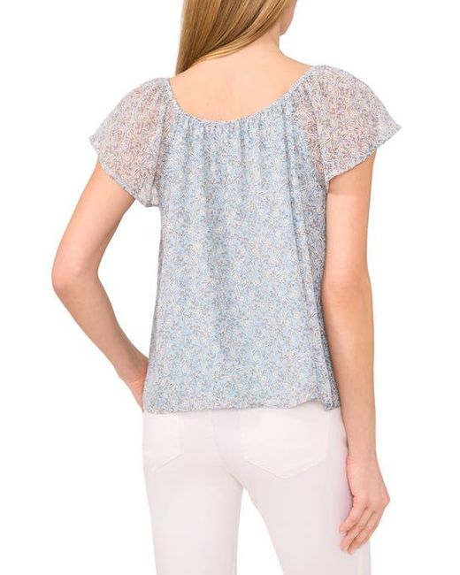 Cece Blue Floral Flutter Sleeve Yoryu Top