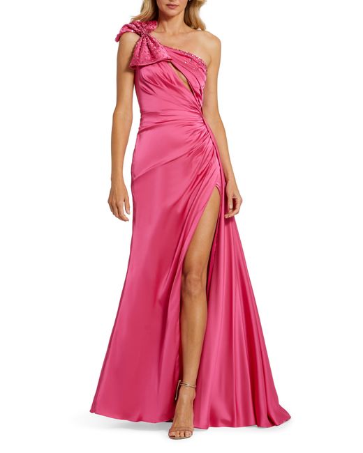 Mac Duggal Pink Embellished Cutout One-shoulder Gown