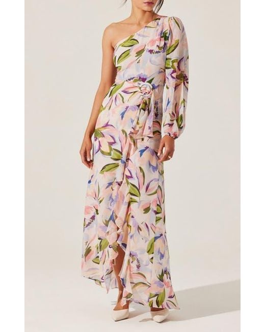 Astr Pink Sandersonia Floral Print Asymmetric Dress