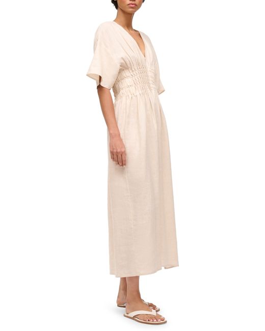 Staud Natural Lauretta Pleated Waist Linen Maxi Dress