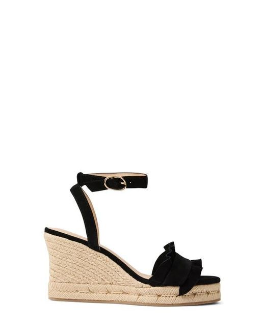 Jack Rogers Black Rozette Ruffle Espadrille Ankle Strap Platform Wedge Sandal