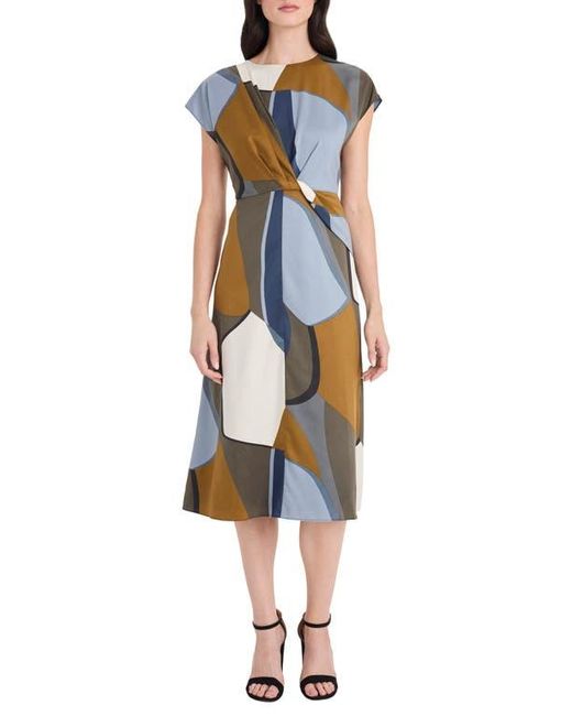Maggy London Blue Abstract Print Twist Detail Midi Dress