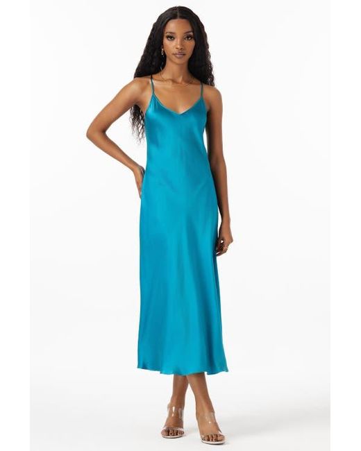 Siksilk Blue Mulberry Silk Spaghetti Strap Long Nightgown