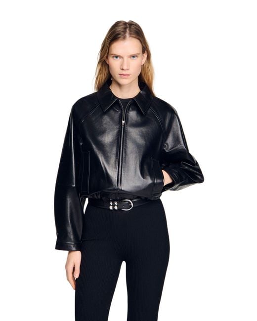 Sandro Blue Lamb Leather Jacket
