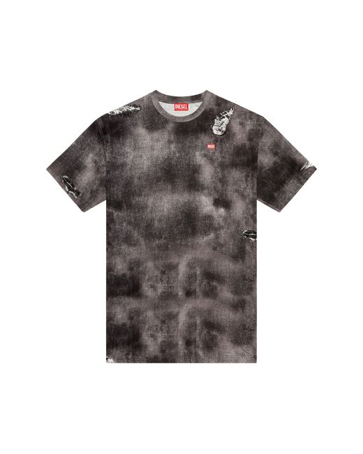 DIESEL Black Diesel T-wash-n2 Loose Fit Trompe L'oeil Denim Print T-shirt for men