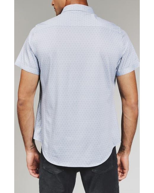 7 Diamonds Blue Radley Geo Print Short Sleeve Stretch Button-Up Shirt for men