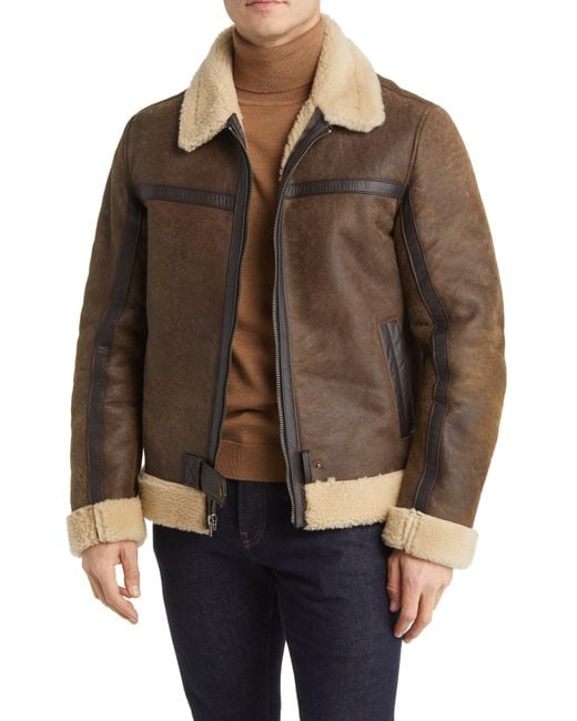 Frye Leather Jacket With Genuine Shearling Trim in Brown for Men | Lyst