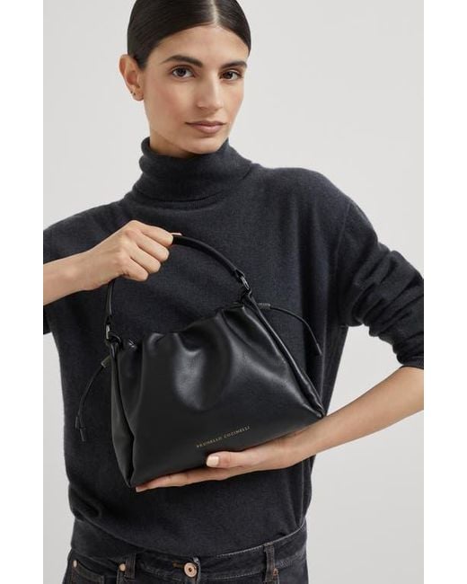 Brunello Cucinelli Black Small Soft Leather Mellow Bucket Bag