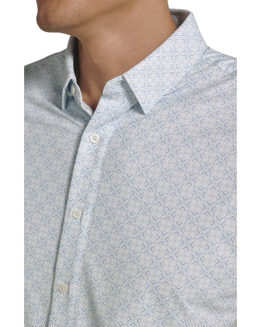 7 Diamonds White Sorren Geo Print Short Sleve Performance Button-up Shirt for men