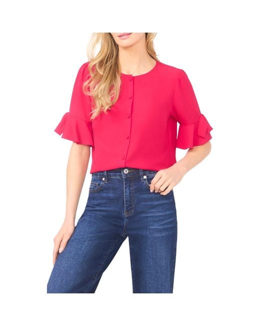 Cece Black Bow Sleeve Button-Up Top
