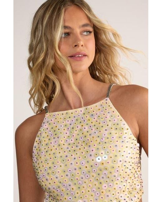 Nasty Gal Natural Studded Sequin Beaded Strap Crop Top