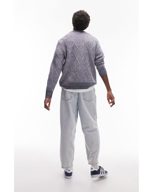 Topman Gray Space Dye Zigzag Jacquard Crewneck Sweater for men