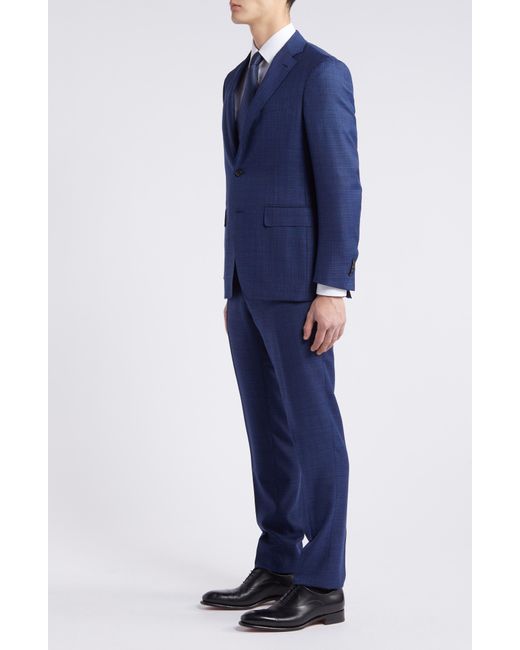 Canali Blue Kei Trim Fit Plaid Wool Suit for men