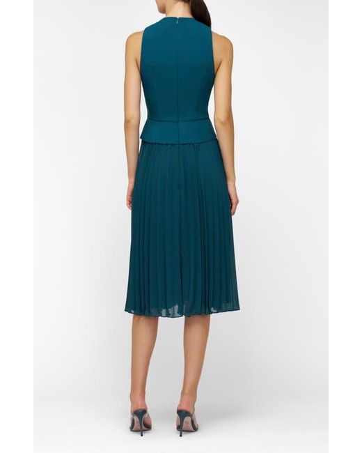 Kay Unger Blue Orella Pleated Mixed Media Cocktail Dress