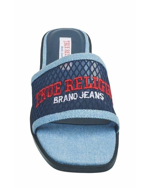 True Religion Blue Brat Mesh Slip On Sandal