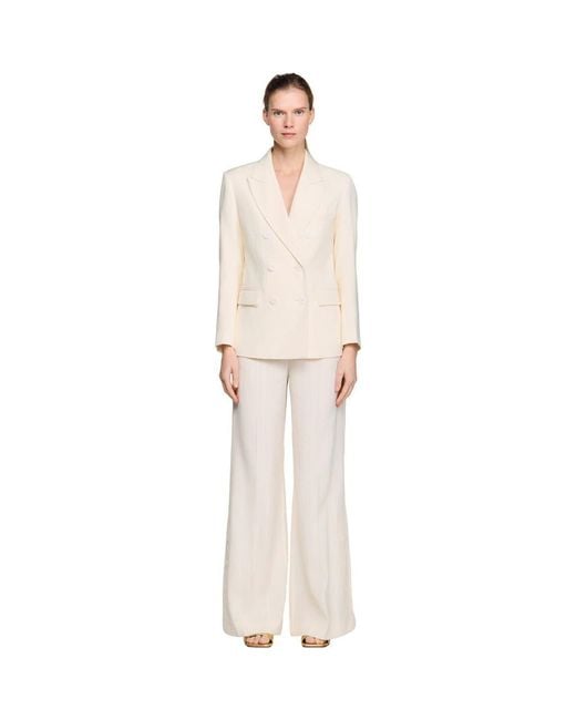 Sandro White Double-Breasted Suit Jacket