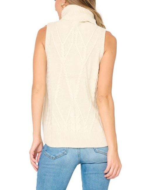 Gibsonlook Blue Cable Stitch Sleeveless Turtleneck Sweater