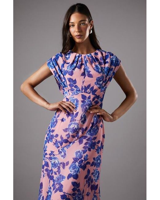 Coast Purple Cap Sleeve Floral Chiffon Midi Dress