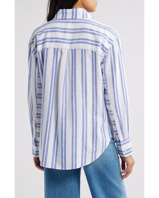 Caslon Blue Stripe Linen Blend Button-Up Shirt