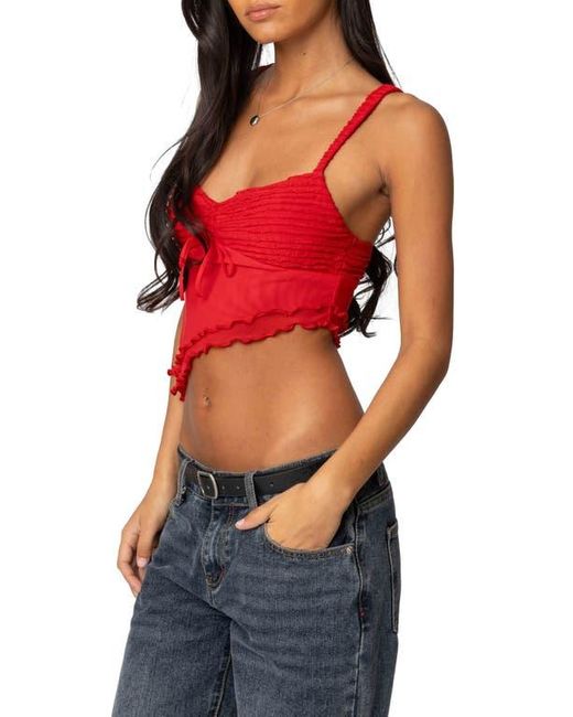 Edikted Red Ruffle Asymmetric Crop Top
