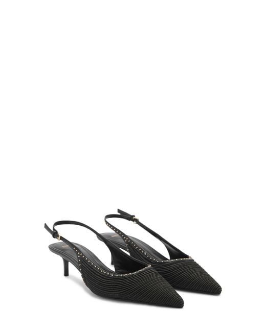 Mango Black Straw Pointed Toe Slingback Pump