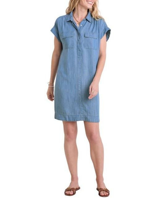 Vineyard Vines Women's Blue Margo Chambray Popover Shirtdress