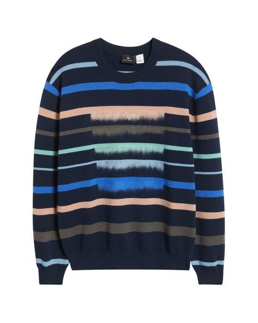 Paul Smith Blue Stripe Crewneck Cotton & Wool Sweater for men