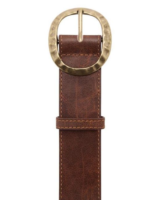 Mango Brown Textured Faux Leather Belt With Round Buckle