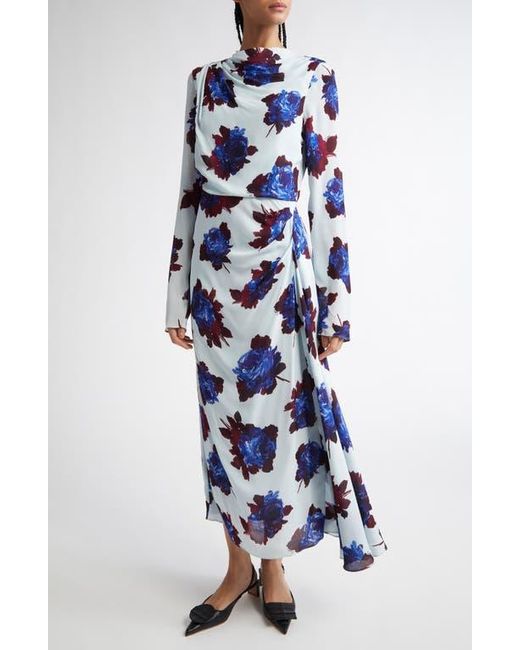 Erdem Rossini Rose Floral Long Sleeve Crepe Midi Dress in Blue | Lyst