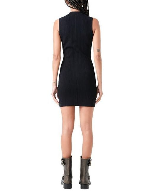Grey Lab Black Sleeveless Ribbed Sweater Minidress
