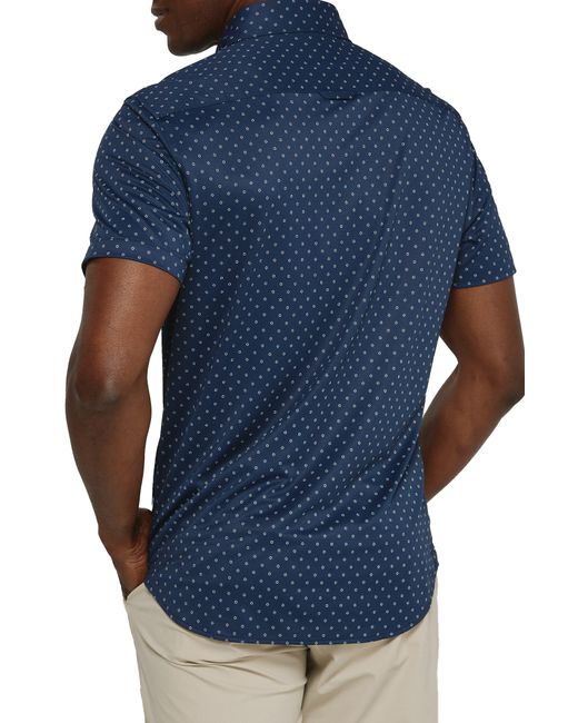7 Diamonds Blue Alfie Dot Print Short Sleeve Performance Button-up Shirt for men