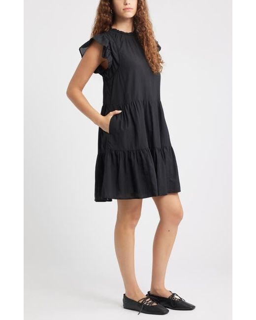 Treasure & Bond Black Tiered High Neck Shift Minidress