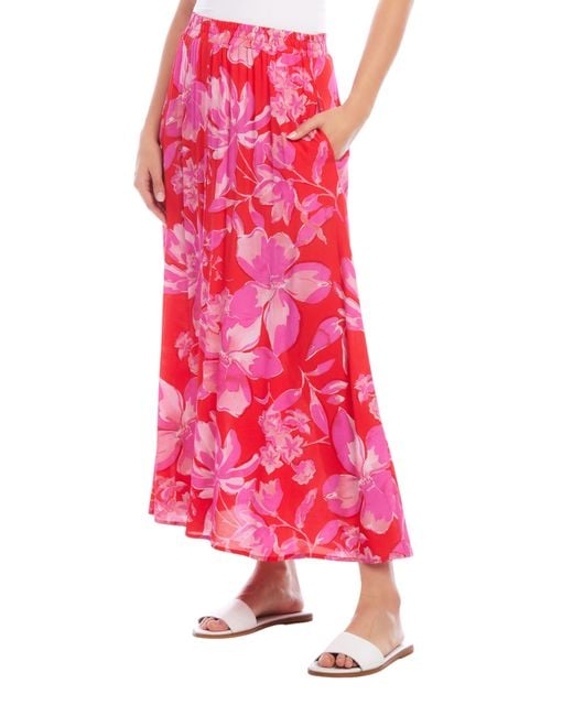 Karen Kane Red Floral Pleated Midi A-line Skirt