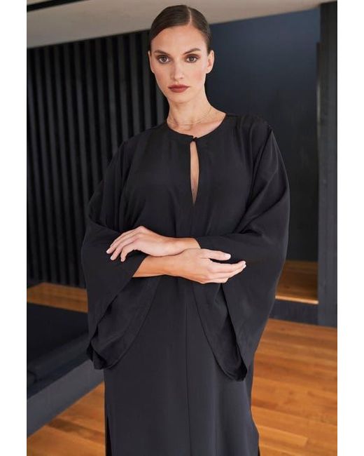 ocean + main Black Kimono Sleeve Silk Dress