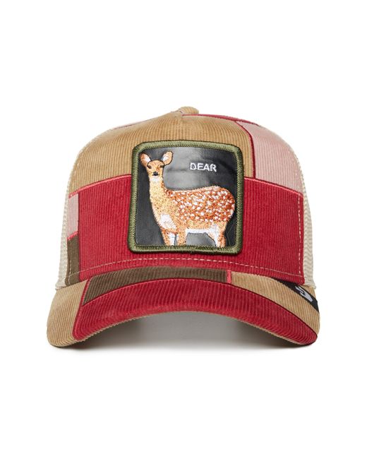 Goorin Bros Red Letter Opener Deer Patch Colorblock Corduroy Trucker Hat for men