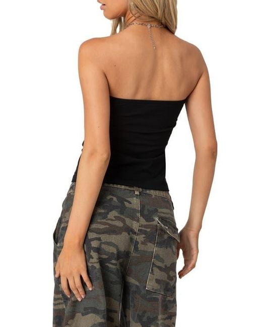 Edikted Black Bow Patch Tube Top