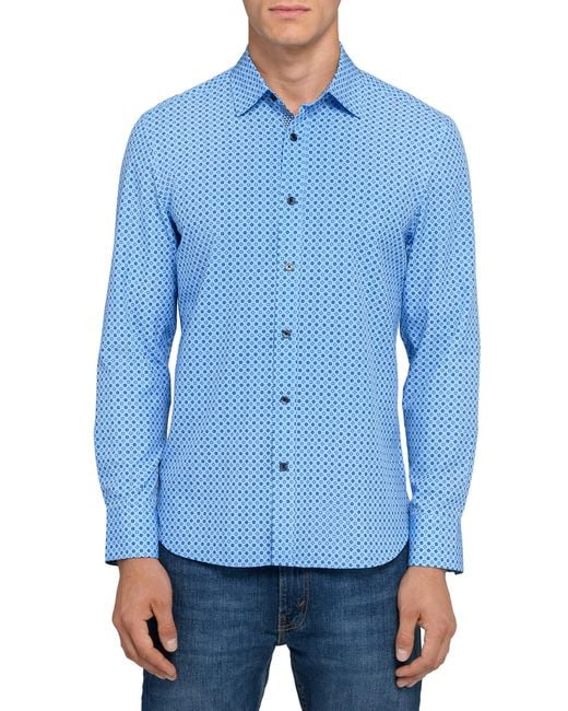 Con.struct Blue Round And Round Woven Long Sleeve Basic for men