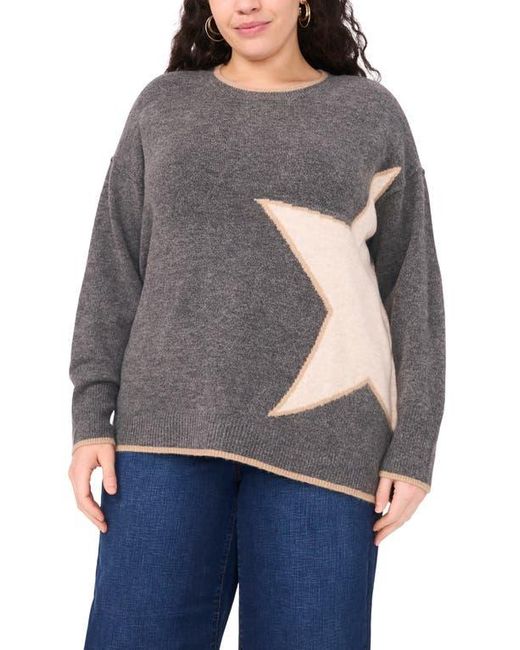 Vince Camuto Gray Star Detail Crewneck Sweater