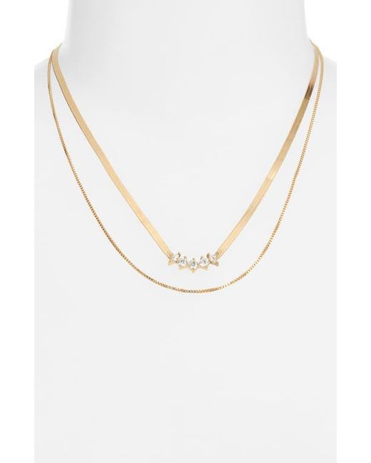 Nordstrom Metallic Cubic Zirconia Bar Layered Chain Necklace