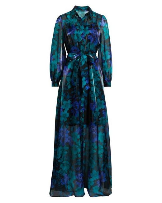 Julia Jordan Blue Floral Print Long Sleeve Shirtdress