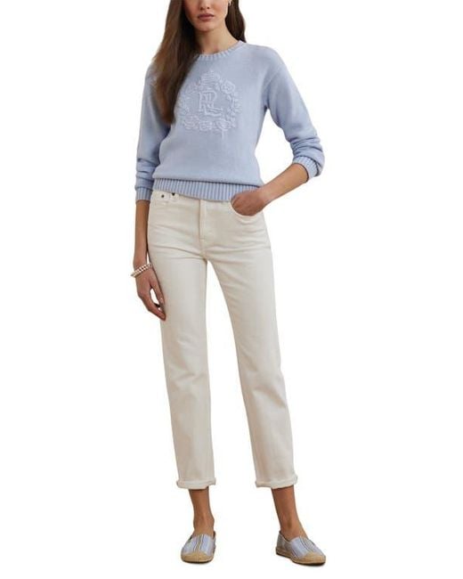Ralph Lauren Blue Floral Logo Combed Cotton Sweater
