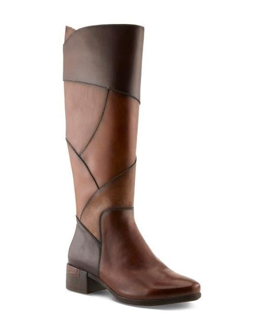 Spring Step Brown Patchwork Knee High Boot