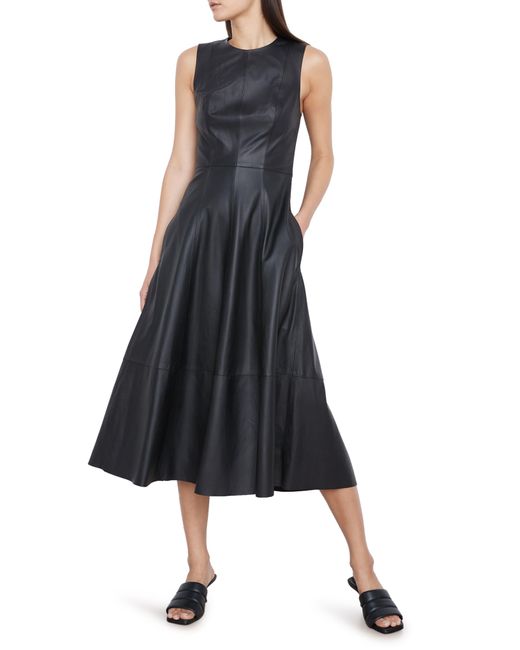 Vince Black Sleeveless Leather A-line Midi Dress