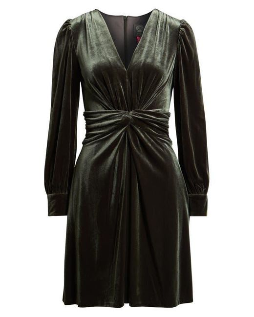 Vince Camuto Twist Front Long Sleeve Velvet Fit & Flare Dress in Black |  Lyst