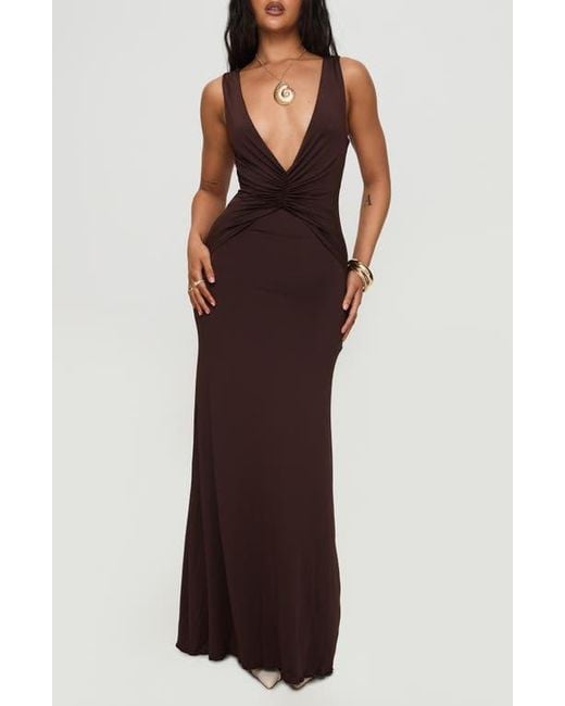 knee length dresses for ladies Chestnut Drop Waist Maxi Dress Brown