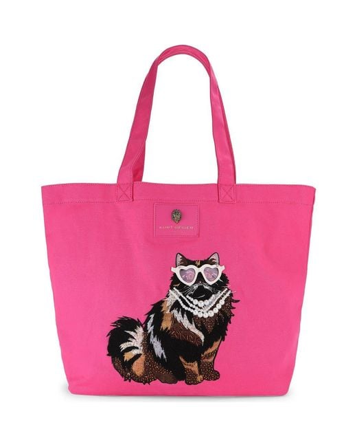 Kurt Geiger Pink Holborn Shopper Patch Canvas Tote